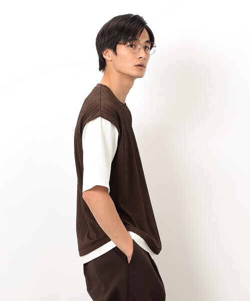 COMME CA ISM(コムサイズム)の「ケーブル柄 ベスト フェイクレイヤード Tシャツ(Tシャツ/カットソー・メンズ・ブラウン/グリーン/チャコール・MEDIUM/LARGE)」の11枚目の写真