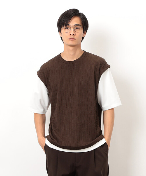 COMME CA ISM(コムサイズム)の「ケーブル柄 ベスト フェイクレイヤード Tシャツ(Tシャツ/カットソー・メンズ・ブラウン/グリーン/チャコール・MEDIUM/LARGE)」の12枚目の写真