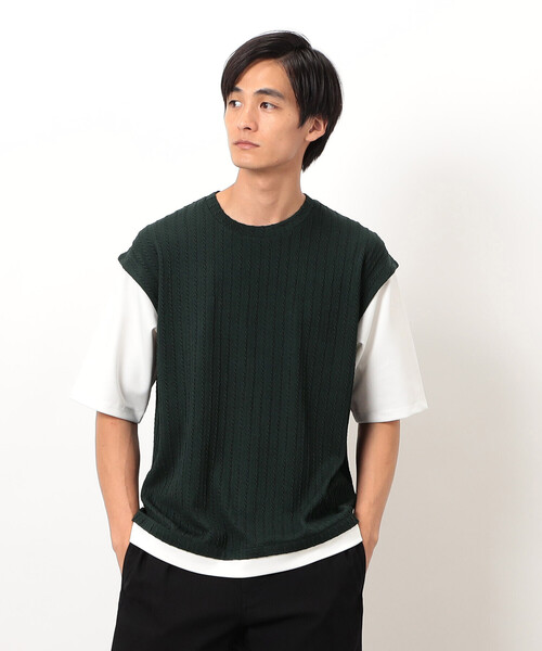 COMME CA ISM(コムサイズム)の「ケーブル柄 ベスト フェイクレイヤード Tシャツ(Tシャツ/カットソー・メンズ・ブラウン/グリーン/チャコール・MEDIUM/LARGE)」の15枚目の写真