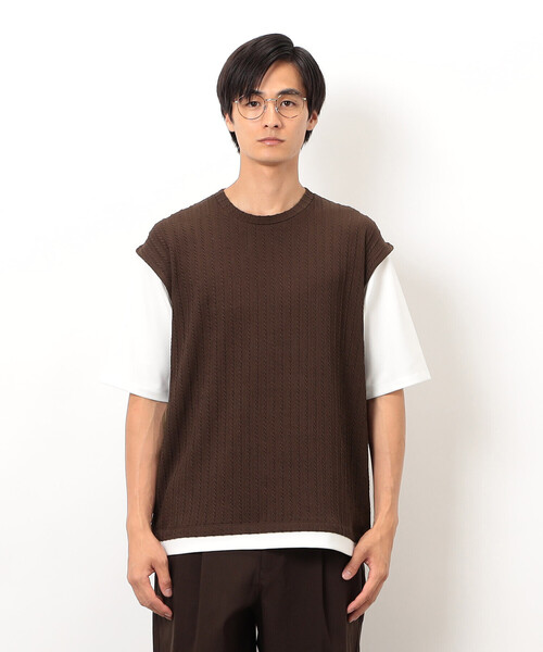 COMME CA ISM(コムサイズム)の「ケーブル柄 ベスト フェイクレイヤード Tシャツ(Tシャツ/カットソー・メンズ・ブラウン/グリーン/チャコール・MEDIUM/LARGE)」の16枚目の写真