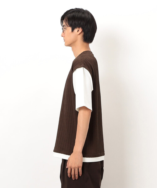 COMME CA ISM(コムサイズム)の「ケーブル柄 ベスト フェイクレイヤード Tシャツ(Tシャツ/カットソー・メンズ・ブラウン/グリーン/チャコール・MEDIUM/LARGE)」の17枚目の写真