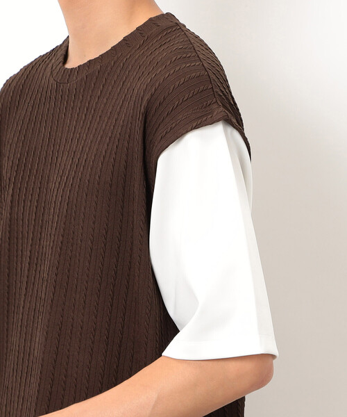 COMME CA ISM(コムサイズム)の「ケーブル柄 ベスト フェイクレイヤード Tシャツ(Tシャツ/カットソー・メンズ・ブラウン/グリーン/チャコール・MEDIUM/LARGE)」の20枚目の写真