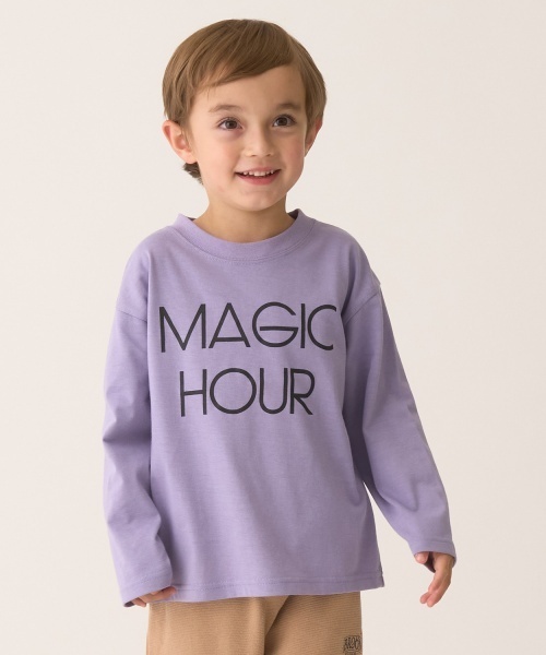 b・ROOM(ビールーム)の「【カイテキ天竺】選べる7パターンアソートロゴプリントTシャツ(Tシャツ/カットソー・キッズ・スモークピンク/ブルーグレー/ブラック/ブルー系その他/パープル/シルバーグレー・150cm/140cm/130cm/120cm/100cm/110cm)」の1枚目の写真