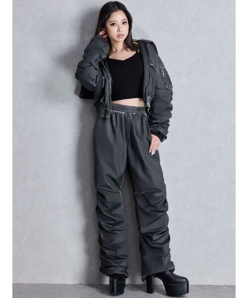 GYDA(ジェイダ)の「サイドギャザーpigment processedパンツ(その他パンツ・レディース・チャコールグレー/カーキ・FREE)」の3枚目の写真