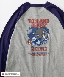 make a ray!（メイク ア レイ！）の「【72】【TOM＆JERRY/トムとジェリー】ハートデザイン ワッペン刺繍 ラグラン ロングスリーブTシャツ/バックプリント（Tシャツ/カットソー）」