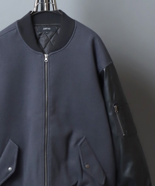 ANPAS（アンパス）の「ANPAS Sleeve Switching MA-1/別注 袖切り替え MA-1 スタジャン ブルゾン メンズ レディース  ユニセックス アウター（MA-1・メンズ・ブラック系その他/グレー系その他/ブラック系その他2/グレー系その他2/ブラック系その他3/グリーン系その他・M/L/LL）」の4枚目の写真