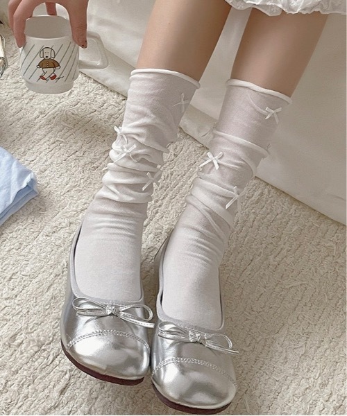 セール】【OKUOKU 0909】リボン付き くしゅくしゅソックス oku-socks