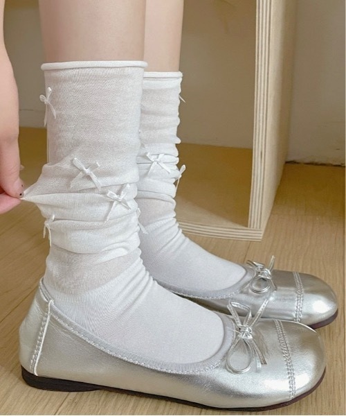 セール】【OKUOKU 0909】リボン付き くしゅくしゅソックス oku-socks