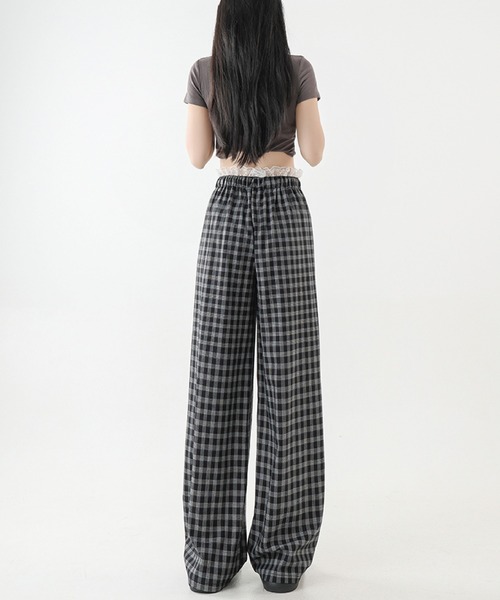 2ly2(トゥーリートゥー)の「ゆるっとラクちん!チェック柄ワイドパンツ(その他パンツ・レディース・ネイビー/ブラック・FREE)」の12枚目の写真
