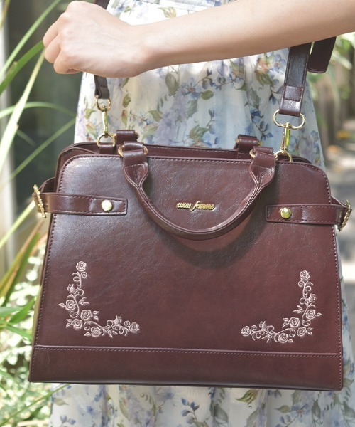 axes femme（アクシーズファム）の「薔薇刺繍クラシカルボストン（ボストンバッグ・レディース・ブラック/ダークグリーン/ダークブラウン・FREE）」の3枚目の写真