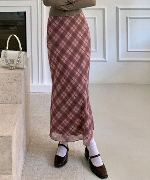 Vipoa(ヴィポア)の「check sheer skirt(スカート・レディース・ピンク・FREE)」の1枚目の写真