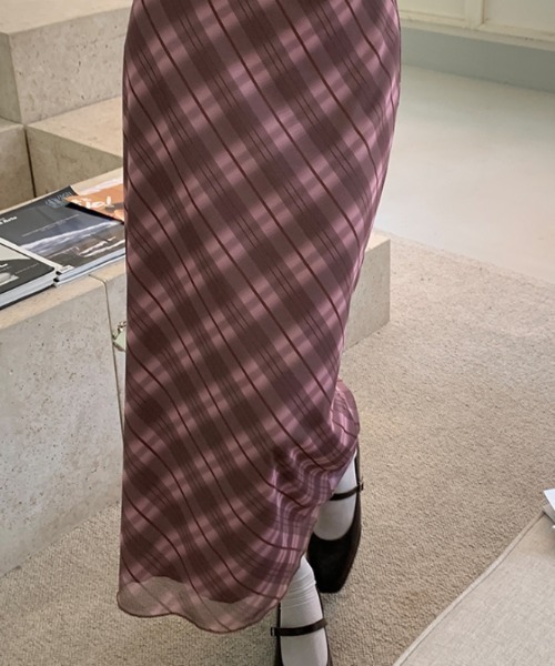 Vipoa(ヴィポア)の「check sheer skirt(スカート・レディース・ピンク・FREE)」の2枚目の写真