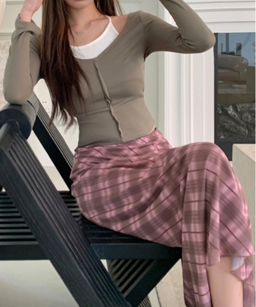 Vipoa(ヴィポア)の「check sheer skirt(スカート・レディース・ピンク・FREE)」の3枚目の写真