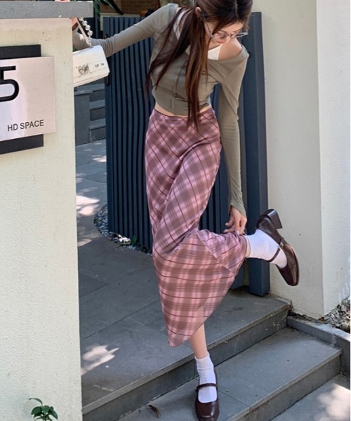 Vipoa(ヴィポア)の「check sheer skirt(スカート・レディース・ピンク・FREE)」の8枚目の写真