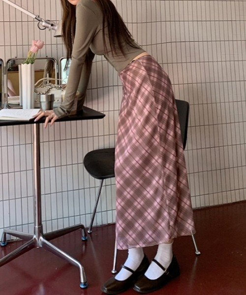Vipoa(ヴィポア)の「check sheer skirt(スカート・レディース・ピンク・FREE)」の4枚目の写真