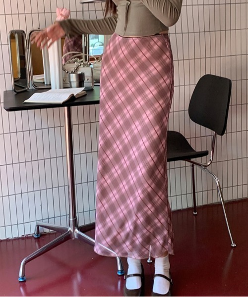 Vipoa(ヴィポア)の「check sheer skirt(スカート・レディース・ピンク・FREE)」の5枚目の写真