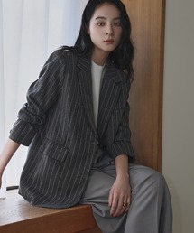 LOWO（ロワ）の「ヘリンボーン ピンストライプ シングル テーラードジャケット フォーマル セレモニー 卒業式 卒園式 入学式 入園式 ビジネス オケージョン（テーラードジャケット）」