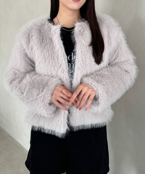 セール】ノーカラーファージャケット（ノーカラーコート）｜MYMOOD