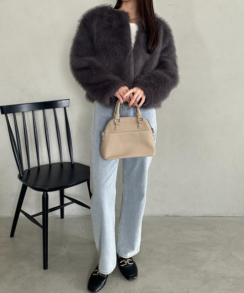 セール】ノーカラーファージャケット（ノーカラーコート）｜MYMOOD