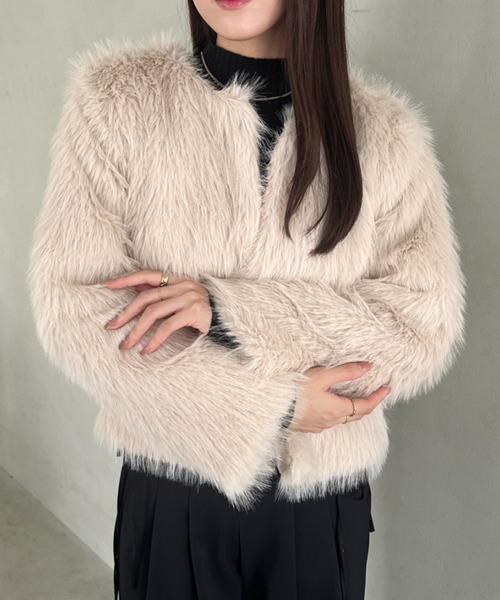 セール】ノーカラーファージャケット（ノーカラーコート）｜MYMOOD