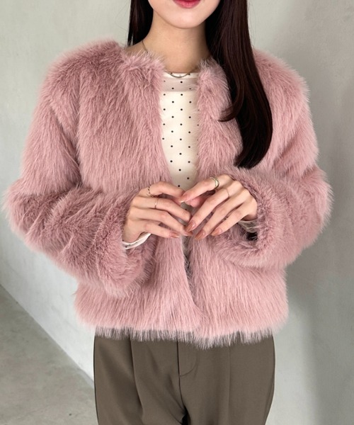 セール】ノーカラーファージャケット（ノーカラーコート）｜MYMOOD