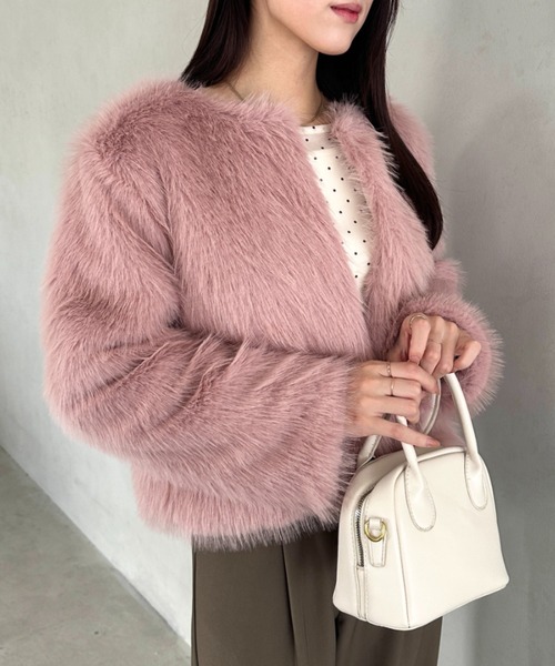 セール】ノーカラーファージャケット（ノーカラーコート）｜MYMOOD