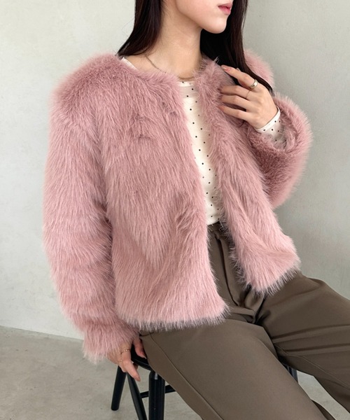 セール】ノーカラーファージャケット（ノーカラーコート）｜MYMOOD