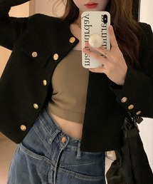 Mejoul | ゴールドボタン クロップド丈ツイードノーカラージャケット(その他アウター)