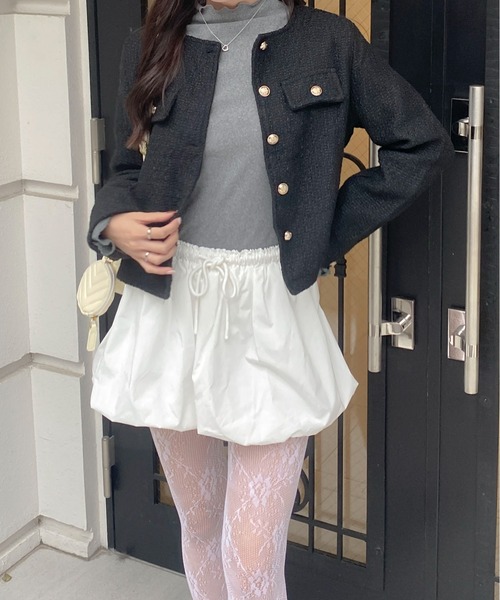 Mejoul（メジュール）の「ゴールドボタン クロップド丈ツイードノーカラージャケット（その他アウター・レディース・ブラック/ホワイト・L/M）」の19枚目の写真