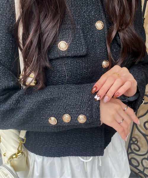 Mejoul（メジュール）の「ゴールドボタン クロップド丈ツイードノーカラージャケット（その他アウター・レディース・ブラック/ホワイト・L/M）」の14枚目の写真