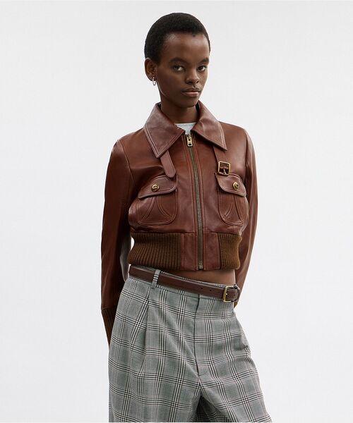 COACH（コーチ）の「シュランケン レザー アビエーター ジャケット（その他アウター・レディース・ブラウン系その他・MEDIUM/SMALL）」の4枚目の写真