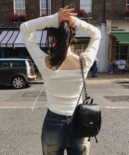 Teem Store(チームストア)の「リボンオフショルリブニット(ニット/セーター・レディース・ホワイト/ブルー/ブラック/ダークグレー/レッド・F)」の17枚目の写真