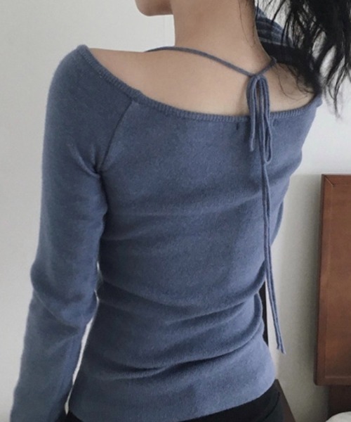Teem Store(チームストア)の「リボンオフショルリブニット(ニット/セーター・レディース・ホワイト/ブルー/ブラック/ダークグレー/レッド・F)」の6枚目の写真