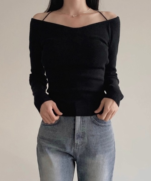 Teem Store(チームストア)の「リボンオフショルリブニット(ニット/セーター・レディース・ホワイト/ブルー/ブラック/ダークグレー/レッド・F)」の20枚目の写真