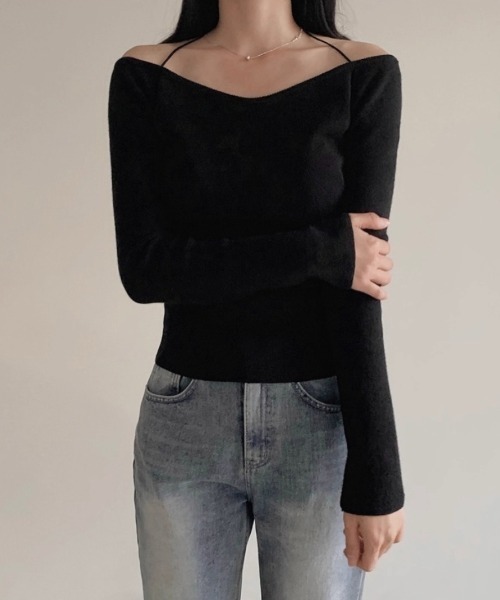 Teem Store(チームストア)の「リボンオフショルリブニット(ニット/セーター・レディース・ホワイト/ブルー/ブラック/ダークグレー/レッド・F)」の21枚目の写真