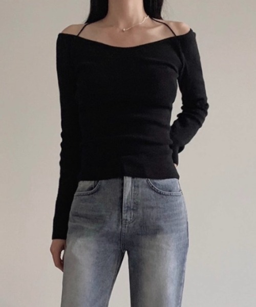 Teem Store(チームストア)の「リボンオフショルリブニット(ニット/セーター・レディース・ホワイト/ブルー/ブラック/ダークグレー/レッド・F)」の22枚目の写真