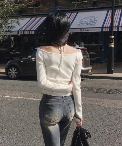Teem Store(チームストア)の「リボンオフショルリブニット(ニット/セーター・レディース・ホワイト/ブルー/ブラック/ダークグレー/レッド・F)」の16枚目の写真
