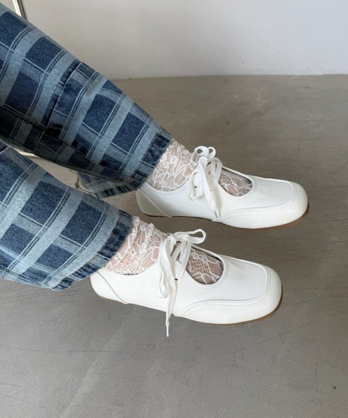 SANSeLF（サンセルフ）の「【SANSeLF】 メリージェーンシューズ レースアップ スクエアトゥ フラット sas25a028（その他シューズ・レディース・ホワイト・38/39/37/36）」の2枚目の写真