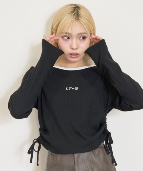 LOVETOXIC（ラブトキシック）の「テレコドロスト長袖Tシャツ（Tシャツ/カットソー・キッズ・ブラウン/エンジ/オフホワイト/ブラック・S:140cm/M:150cm/L:160cm/130cm）」の2枚目の写真