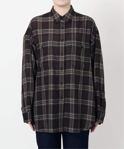 スローブイエナ　ビエラチェックルーズシャツ　ブラック SLOBE IENA ブラウス シャツ 「WEB・一部店舗限定/追加2」ビエラ