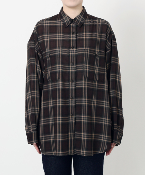 2024 スローブイエナ ビエラチェック ルーズ シャツ ブラック WEB・一部店舗限定/追加2》ビエラチェックルーズシャツ｜フォー