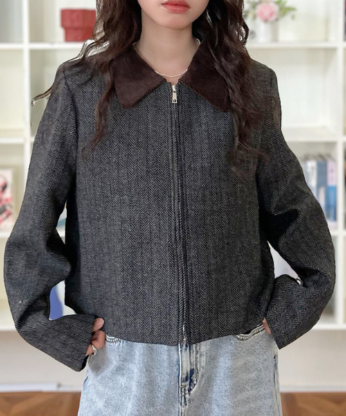 セール】【Good Riddance】コーデュロイ襟 ツイード ブルゾン