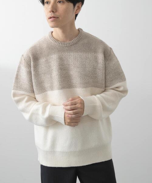 ITEMS URBANRESEARCH(アイテムズ アーバンリサーチ)の「リサイクルヤーン グラデーションニット(ニット/セーター・メンズ・グレー/ブラック/ベージュ・MEDIUM/LARGE)」の4枚目の写真
