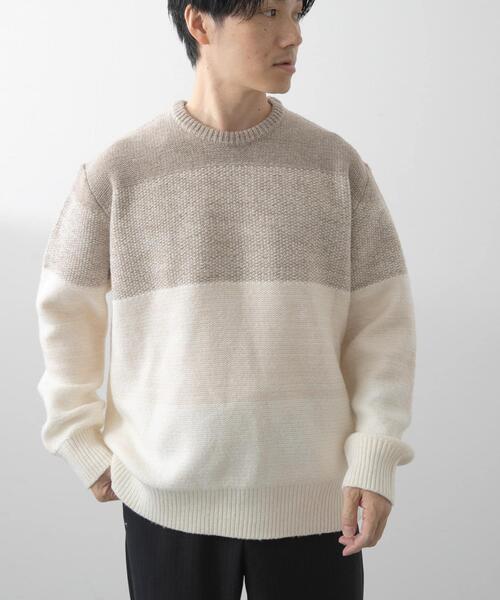 ITEMS URBANRESEARCH(アイテムズ アーバンリサーチ)の「リサイクルヤーン グラデーションニット(ニット/セーター・メンズ・グレー/ブラック/ベージュ・MEDIUM/LARGE)」の5枚目の写真