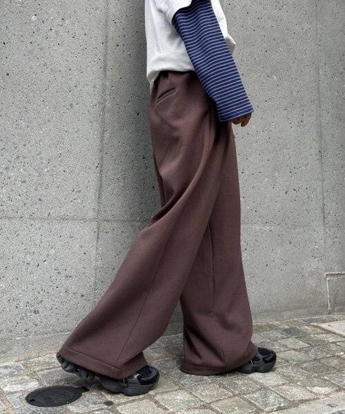 【チャオ】 セール】【UNISEX】スラックス見え/あったかワイドスウェットパンツ