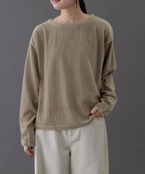 FORK&SPOON（フォークアンドスプーン）の「FORK&SPOON　ストライプモールボートネックプルオーバー（Tシャツ/カットソー・レディース・ベージュ/ネイビー/アイボリー・1）」の2枚目の写真