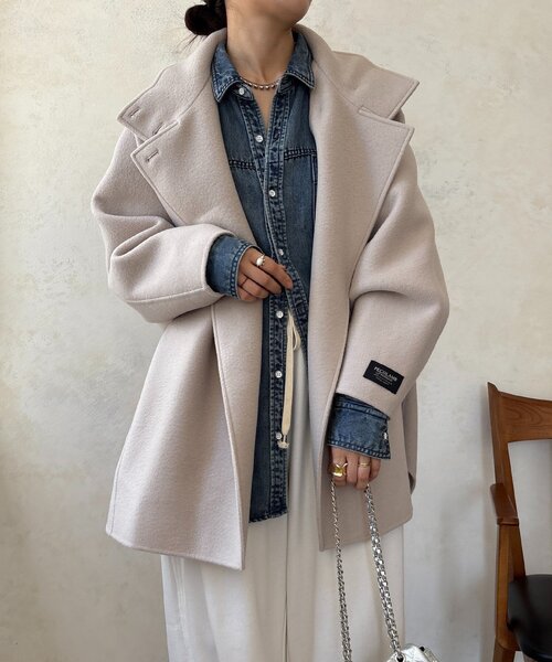 DouDou（ドゥドゥ）の「ダブルフェイスドルマンコート（その他アウター・レディース・キャメル/ブラック/ベージュ・FREE）」の19枚目の写真