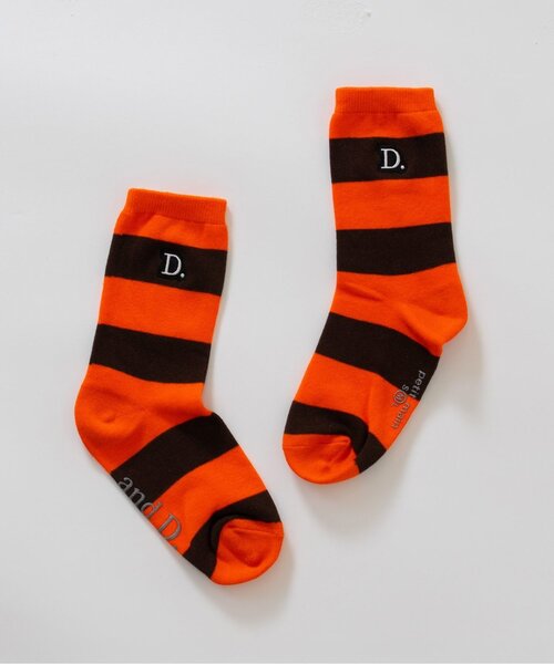 and D. petit main(アンドディープティマイン)の「【365D.】ワイドボーダソックス/靴下/刺繍(ソックス/靴下・キッズ・ブラウン/ピンク/ベージュ/オレンジ/トップグレー/ブラック・21-23cm/18-20cm/15-17cm)」の6枚目の写真