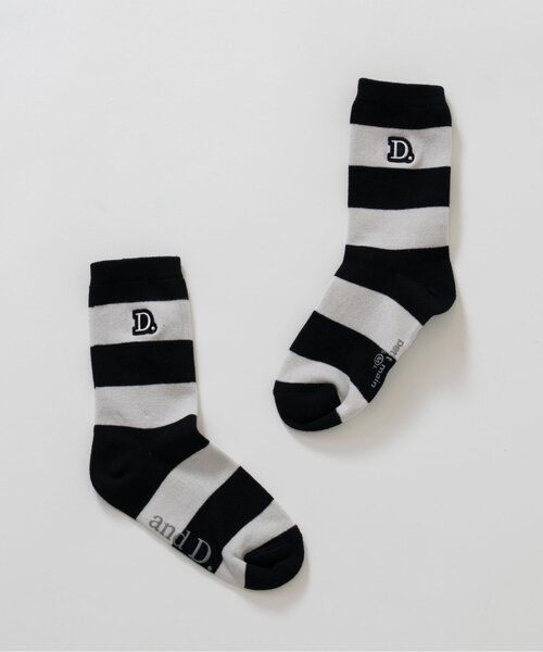and D. petit main(アンドディープティマイン)の「【365D.】ワイドボーダソックス/靴下/刺繍(ソックス/靴下・キッズ・ブラウン/ピンク/ベージュ/オレンジ/トップグレー/ブラック・21-23cm/18-20cm/15-17cm)」の1枚目の写真
