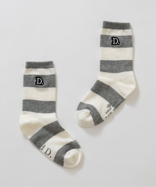 and D. petit main(アンドディープティマイン)の「【365D.】ワイドボーダソックス/靴下/刺繍(ソックス/靴下・キッズ・ブラウン/ピンク/ベージュ/オレンジ/トップグレー/ブラック・21-23cm/18-20cm/15-17cm)」の2枚目の写真